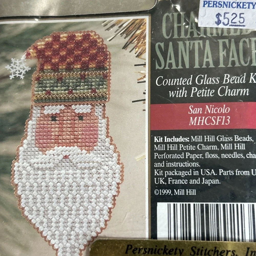 Mill Hill Charmed Santa Face Counted Glass Bead Kit W Petite Charm Craft New Vtg
